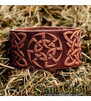   Leather Bracelet Cuff Wristband Kolovrat Symbol Slavic Pagan Celtic Knotwork Talisman Amulet Carving Leather
